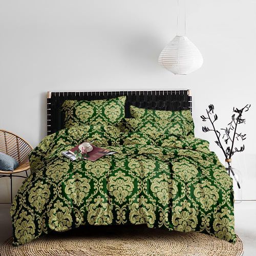 product_image_name-Bedding Sets-Quality Duvet, Bedsheets And Four Pillowcases (6 by 6) DEEP GREEN WUTH GOLD PATTERNS-1