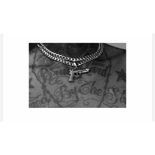 Fashion Gun Pendant With Two Cuban Link Chain