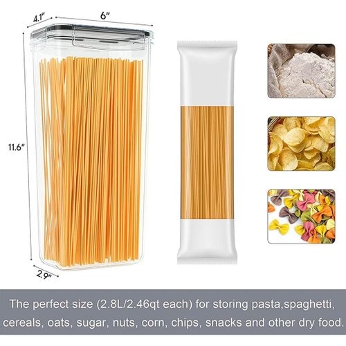 Chef's Path Airtight Food Storage Containers (Set of 4, 2.8L) - Tall Pasta  Storage Containers for Pantry & Kitchen Organization, Spaghetti, Noodles