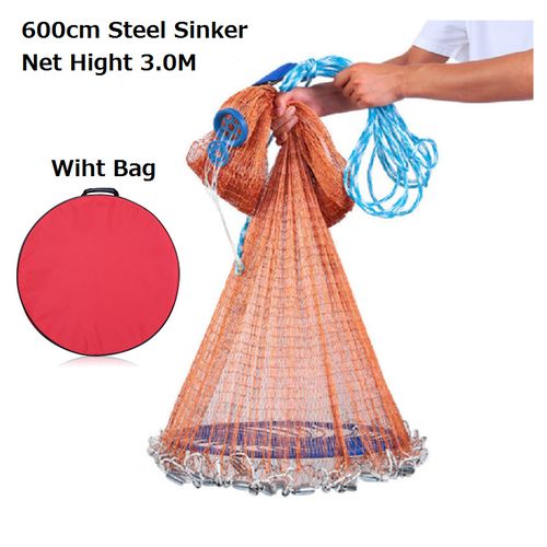 Generic Upgraded 3M-7.2M American Casting Net Easy Throw Cast Fishing Net  WithSteel Sinkers Or Lead Sinkers Small Mesh Fish Network