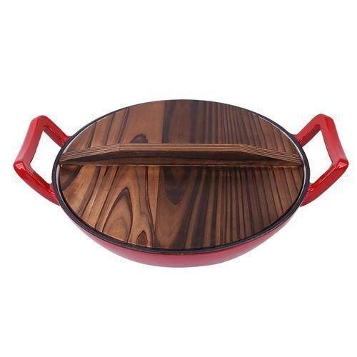 product_image_name-Generic-Enamel cast iron Wok Pan with wooden cover 36cm-1