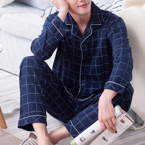 Fashion Men Sleepwear Striped Cotton Pajama Sets For Men Short Sleeve Long  Pants Sleepwear Pyjama Male Homewear Lounge Wear Clothes D Size XXXL