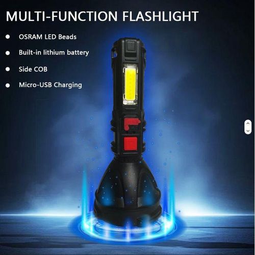 product_image_name-Generic-High Quality Emergency Camping Strong Light Rechargeable Waterproof Black Led Flashlight 4 Core Torch Light - Multifunctional Siper Bright Security Indoor Outdoor Torches Flashlight-2