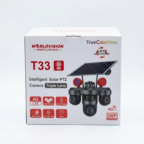 Generic T33 Intelligent 9MP Triple-Lens Solar PTZ Security Camera with Auto-Rotate, Motion Detection & Two-Way Audio