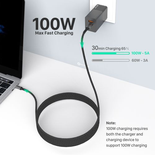 USB C to USB C Cable 100W, WOTOBE LED Display Type-C 5A E-Mark Fast  Charging Nylon Braided Cord for MacBook Pro iPad laptop