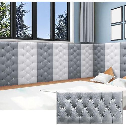 product_image_name-Generic-5pcs Grey + 5pcs white Anti-collision wall stickers for soft bedside decoration, creative soft headboard decoration, thickened and impact-resistant, can be cut -1
