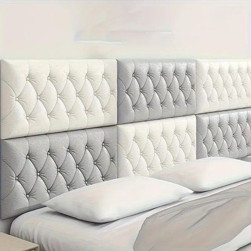 product_image_name-Generic-5pcs Grey + 5pcs white Anti-collision wall stickers for soft bedside decoration, creative soft headboard decoration, thickened and impact-resistant, can be cut -6