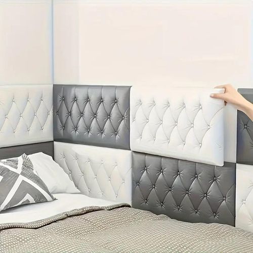 product_image_name-Generic-5pcs Grey + 5pcs white Anti-collision wall stickers for soft bedside decoration, creative soft headboard decoration, thickened and impact-resistant, can be cut -8