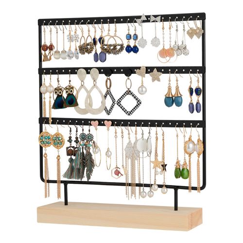Earring Organizer Holder 3-Layer 72 Holes Earring Holder Jewelry Tower with  Wooden Base Jewelry Organizer Earring Display Stand Ideal Gifts for Girls