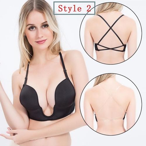 Generic Push-Up Women Bra Padded Strapless Lingerie Backless Transparent  Strap Invisible Underwear Deep U Neck Bralette Big Cup A B C D