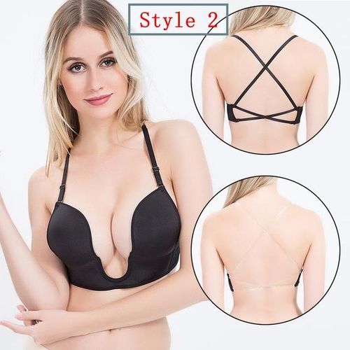 Women Sexy Deep U Neck Bra Shaper Backless Push Up Chest Lingeries Bras Low  Cut