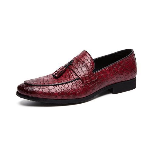 Fashion Tassel Leather Shoes Male Shoes Plus Size 38-47 Crocodile Pattern  Slip-on Wedding ShoesWedding Shoes-Black