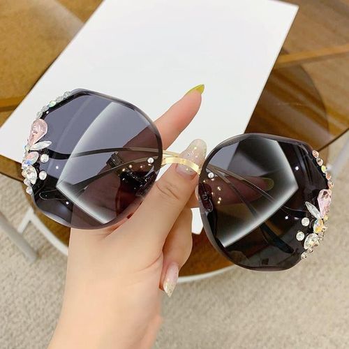 Fashion Black Frameless trimmed diamond studded glasses either case