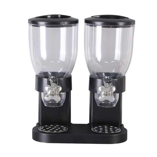 product_image_name-Generic-Double Cereal Dispenser With Stand – Dual Dry Food Storage Container With Portion Control Lever – Black-3