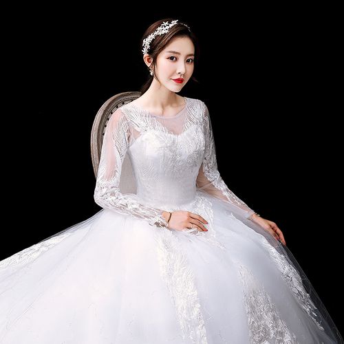 product_image_name-Fashion-Long Sleeve Lace Wedding Dress Bridal Gown-White-1