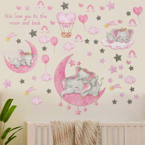 product_image_name-Generic-Pink Elephant & Moon Wall Sticker For Girls Bedroom & Playroom - Sweet & Dreamy!-6