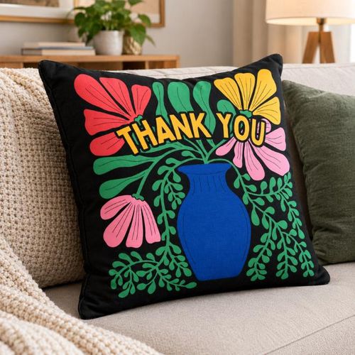 Pillow Black Floral "Thank You" Art Print - image 2