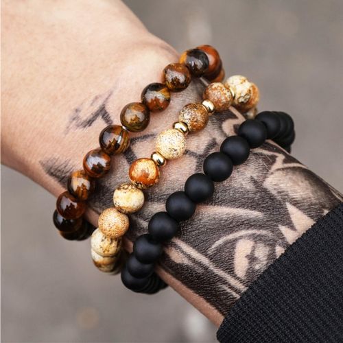 The Titan | Men Stack Beaded Bracelet | Tiger Eye Obsidian Rhodolite Garnet  Stone with Heishi Beaded Bracelet – Azuro Republic