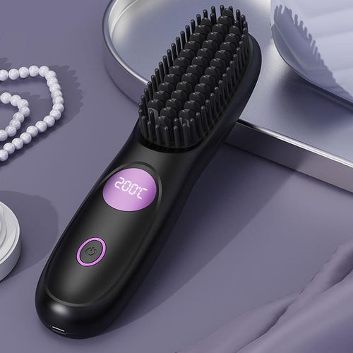 product_image_name-Avsty-Cordless Ceramic Heated Electric Wireless Hair Straightener,Portable LCD Hair Straightening Comb,USB Rechargeable Negative Ion Hot Comb Hair Brush,Black-2