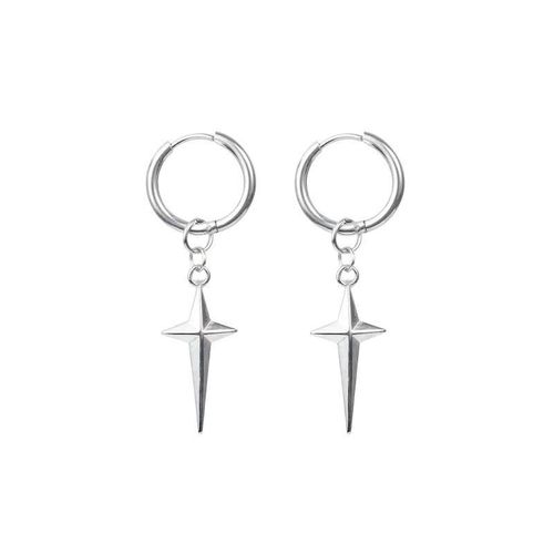 product_image_name-Fashion-Unisex Stainless Steel North Star Dangle Hoop Earrings – Non-Tarnish Gothic Cross - Silver-3