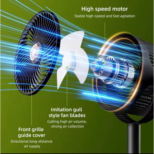product_image_name-Home & Beyond-Solar Rechargeable Standing Fan With LED Light – 5 Speed Adjustable 4000mAh Battery -3