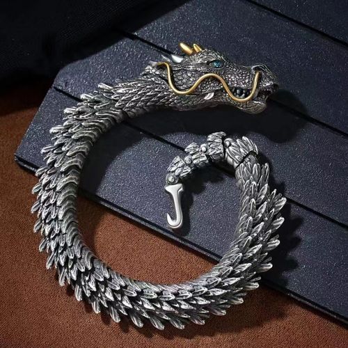 1pc Men's Vintage Double Dragon Head Bone Bracelet, Punk Dragon Head  Bracelet | SHEIN