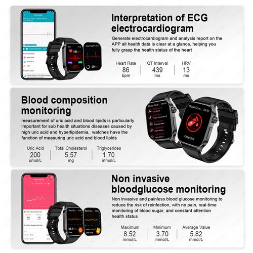 Generic SOS ECG Smartwatch Blood Glucose Pressure Body Temperature Healthy - image 5