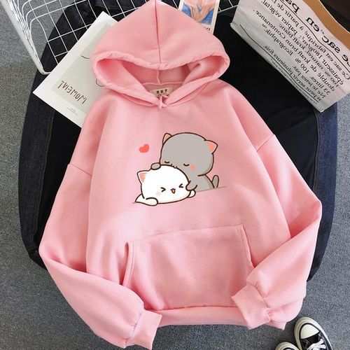 Generic Peach Cat Kawaii Clothing Aesthetic Hoodie Cute Pink S Oversized Hoodies Women High Street American Y2k Clothes Flame Jumia Nigeria