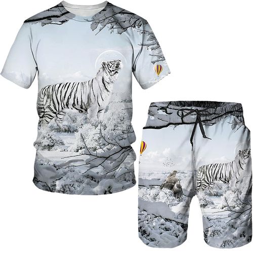 Fashion The Tiger King Summer 3D Printed Men's T-shirt Shorts Set Men's ...