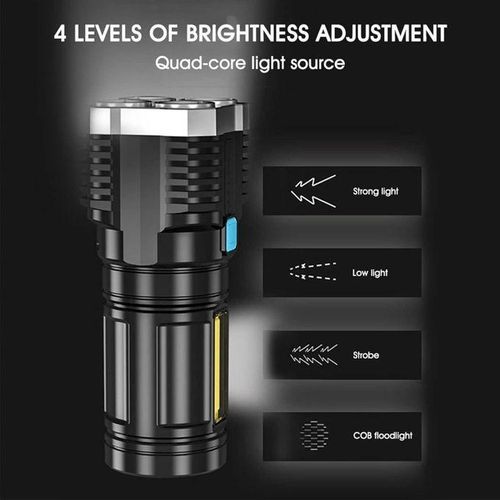 product_image_name-Generic-Ultra Bright Powerful Flashlight, LEDs Torchlight Searchlight, USB Rechargeable COB Floodlight, Flashlight Super Bright With COB Work Light, 4 Lighting Modes With USB Charging Cord, Battery Indicator Torchlight.-2