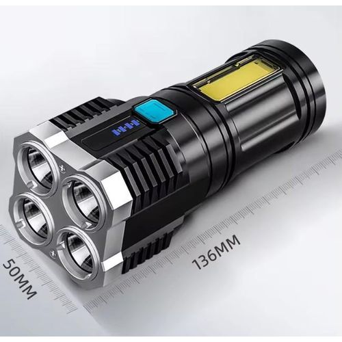 product_image_name-Generic-Ultra Bright Powerful Flashlight, LEDs Torchlight Searchlight, USB Rechargeable COB Floodlight, Flashlight Super Bright With COB Work Light, 4 Lighting Modes With USB Charging Cord, Battery Indicator Torchlight.-3