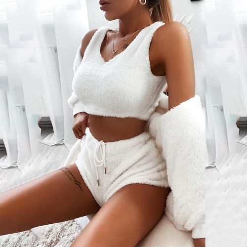 Women Sexy Velvet Lingerie Sleepwear Pajamas Set Crop Tops Shorts