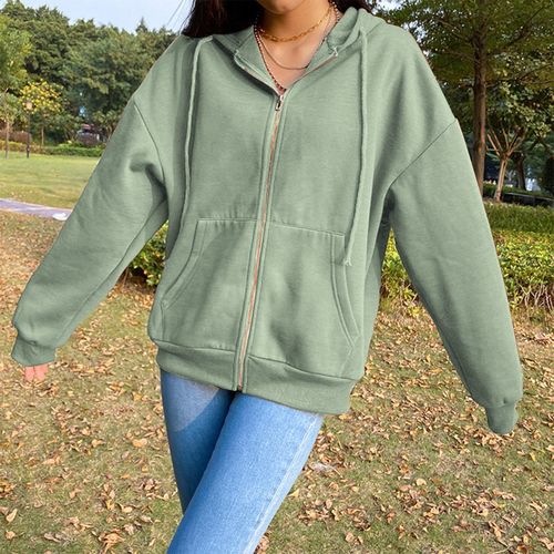 Generic Womens Hooded Sweatshirts Athletic Tops Green 2XL