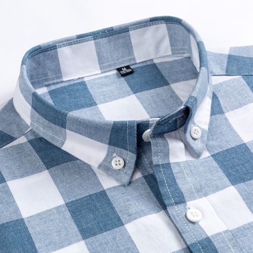 Fashion England Style Plaid Checkered Cotton Shirts Single Patch Pocket  Long Sleeve Standard-fit Button-down Men's Casual Striped Shirt(18-230)