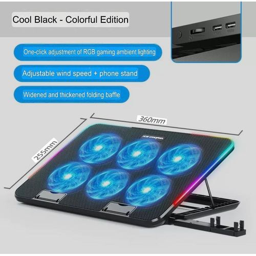 Cooler Laptop cooler/stand with phone holder/ ambient light/ six powerful noiseless fans