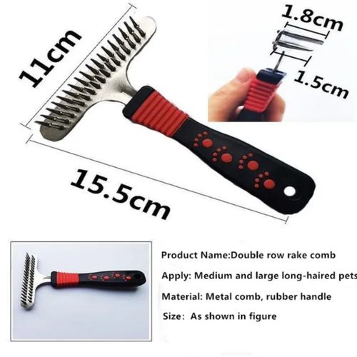 product_image_name-TD-Dog & Cat Double Row Pin Pet Deshedding Rake Comb-4