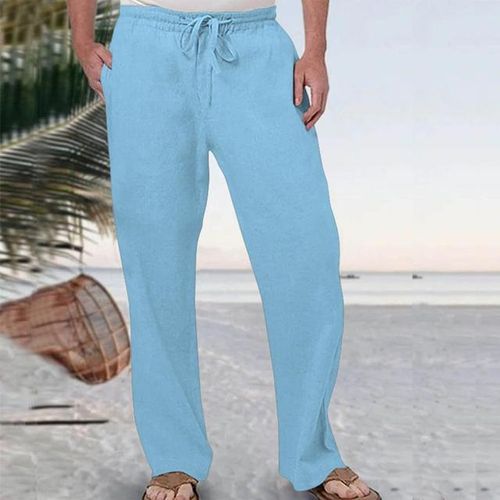 Womens Summer Linen Pants Lightweight Casual Wide Leg Pants Solid Color  Drawstring Elastic Waist Loose Long Trousers