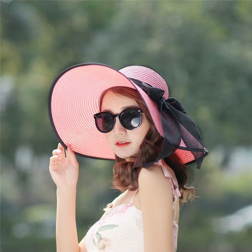 Fashion Summer Large Brim Hat Floppy Straw Hat Casual Vacation Travel Wide  Brimmed Bowknot Sun Hats Foldable Beach Hats For Women