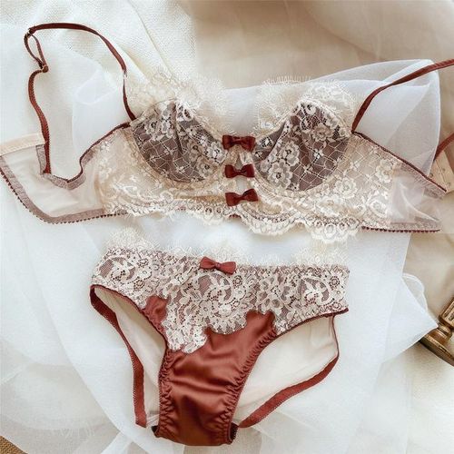 Women Sexy Bra Panties Set Retro Bralette Lace Bras Ultra Thin