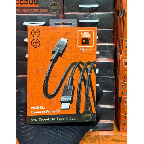product_image_name-New Age-2m 60W Super Fast Charging Braided Type-C To Type-C Cable-1
