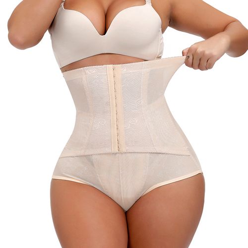 Fashion (Nude)Women Slimming Abdomen Shapewear Control Panties Black Nude  High Waist Trainer Plus Size Floral Underwear Body Shapers BEA