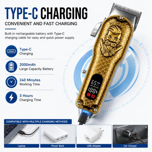Generic SANCI Professional Rechargeable Hair Clipper With LED Display & USB Charging - image 3
