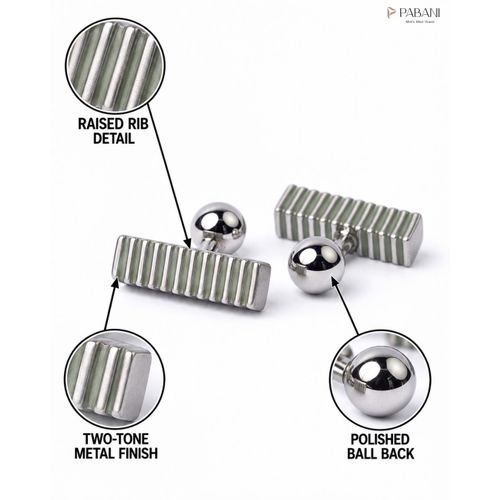 PABANI Signature Silver Line Texture Mens Metal Cufflinks For Corporate Wear - image 2