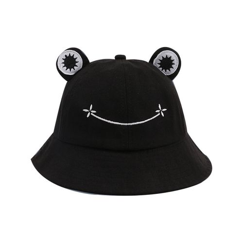 Fashion (Black 53-55cm)Parent-Kid Cartoon Bucket Hat Summer Cotton Cute  Frog Fishing Cap Outdoor Hiking Beach Sunscreen Fisherman Hat For Women XXA