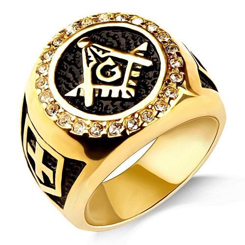 Fashion Mens Luxury Ring 18K Gold Plated Stainless Steel Diamond ...