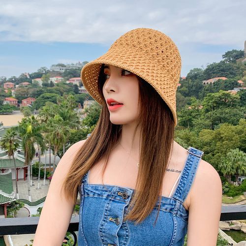 Fashion （Khaki）2022 New Hollow Sunshade Hat Women Woven Straw