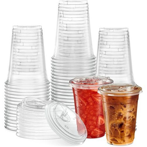 24 oz. Clear Cups with Strawless Sip-Lids, [50 Sets]