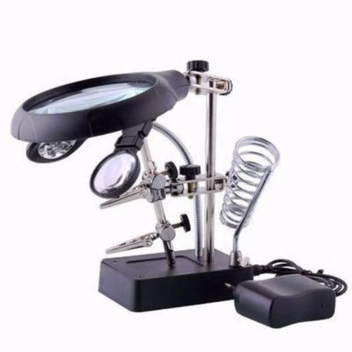 Generic 5 LED Auxiliary Clip Magnifier With Soldering Iron Stand And AC/DC Interchangeable -MG16129-C