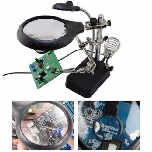 Generic 5 LED Auxiliary Clip Magnifier With Soldering Iron Stand And AC/DC Interchangeable -MG16129-C - image 2