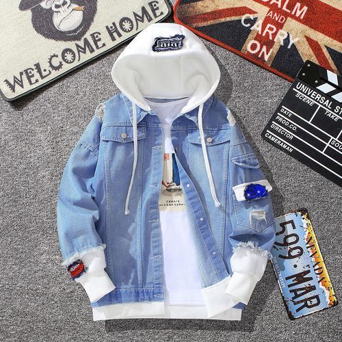 Fashion Denim Jacket Korean Casual Jacket Youth Trend Hooded Couple ...